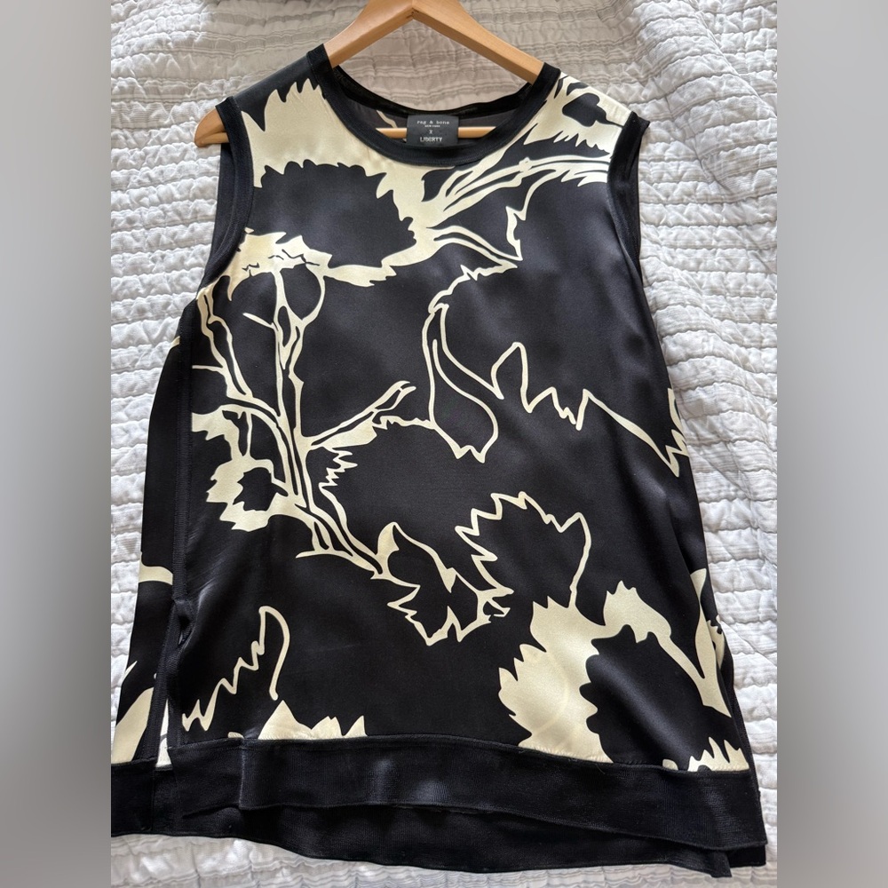 Rag & Bone x Liberty Top Womens Small Silk Sleeveless Floral Satin Classic